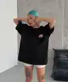 Kadın Baskılı T-Shirt Kısa Kol Bisiklet Yaka Oversize Rahat Kalıp Günlük Tişört   - Siyah