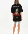 Kadın Baskılı T-Shirt Kısa Kol Bisiklet Yaka Oversize Rahat Kalıp Günlük Tişört - Siyah
