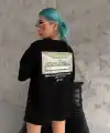 Kadın Baskılı T-Shirt Kısa Kol Bisiklet Yaka Oversize Rahat Kalıp Günlük Tişört - Siyah