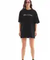 Kadın Baskılı T-Shirt Kısa Kol Bisiklet Yaka Oversize Rahat Kalıp Günlük Tişört - Siyah