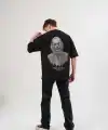 Kadın Baskılı T-Shirt Kısa Kol Bisiklet Yaka Oversize Rahat Kalıp Günlük Tişört   - Siyah