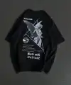 Kadın Baskılı T-Shirt Kısa Kol Bisiklet Yaka Oversize Rahat Kalıp Günlük Tişört   - Siyah