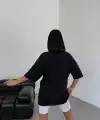 Kadın Baskılı T-Shirt Kısa Kol Bisiklet Yaka Oversize Rahat Kalıp Günlük Tişört - Siyah
