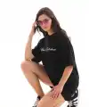 Kadın Baskılı T-Shirt Kısa Kol Bisiklet Yaka Oversize Rahat Kalıp Günlük Tişört - Siyah