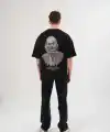 Kadın Baskılı T-Shirt Kısa Kol Bisiklet Yaka Oversize Rahat Kalıp Günlük Tişört   - Siyah