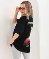 Kadın Baskılı T-Shirt Kısa Kol Bisiklet Yaka Oversize Rahat Kalıp Günlük Tişört - Siyah