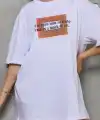 Kadın Baskılı T-Shirt Kısa Kol Bisiklet Yaka Oversize Rahat Kalıp Tişört - Beyaz