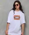 Kadın Baskılı T-Shirt Kısa Kol Bisiklet Yaka Oversize Rahat Kalıp Tişört - Beyaz