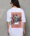Kadın Baskılı T-Shirt Kısa Kol Bisiklet Yaka Oversize Rahat Kalıp Tişört - Beyaz