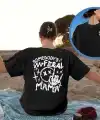 Kadın Baskılı T-Shirt Kısa Kol Bisiklet Yaka Oversize Rahat Kalıp Tişört - Siyah