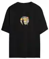 Kadın Baskılı T-Shirt Kısa Kol Bisiklet Yaka Oversize Rahat Kalıp Tişört - Siyah