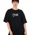 Kadın Baskılı T-Shirt Kısa Kol Bisiklet Yaka Oversize Rahat Kalıp Tişört - Siyah