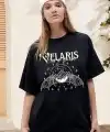 Kadın Baskılı T-Shirt Kısa Kol Bisiklet Yaka Oversize Rahat Kalıp Tişört - Siyah