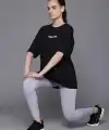 Kadın Baskılı T-Shirt Kısa Kol Bisiklet Yaka Oversize Rahat Kalıp Tişört - Siyah