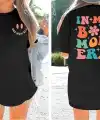Kadın Baskılı T-Shirt Kısa Kol Bisiklet Yaka Oversize Rahat Kalıp Tişört - Siyah