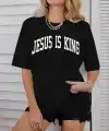 Kadın Baskılı T-Shirt Kısa Kol Bisiklet Yaka Oversize Rahat Kalıp Tişört - Siyah
