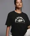 Kadın Baskılı T-Shirt Kısa Kol Bisiklet Yaka Oversize Rahat Kalıp Tişört - Siyah