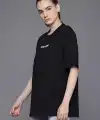 Kadın Baskılı T-Shirt Kısa Kol Bisiklet Yaka Oversize Rahat Kalıp Tişört - Siyah