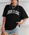 Kadın Baskılı T-Shirt Kısa Kol Bisiklet Yaka Oversize Rahat Kalıp Tişört - Siyah