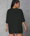 Kadın Baskılı T-Shirt Kısa Kol Bisiklet Yaka Oversize Rahat Kalıp Tişört - Siyah