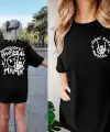 Kadın Baskılı T-Shirt Kısa Kol Bisiklet Yaka Oversize Rahat Kalıp Tişört - Siyah