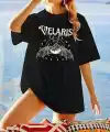 Kadın Baskılı T-Shirt Kısa Kol Bisiklet Yaka Oversize Rahat Kalıp Tişört - Siyah