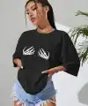 Kadın Baskılı T-Shirt Kısa Kol Bisiklet Yaka Oversize Rahat Kalıp Tişört - Siyah