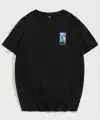 Kadın Baskılı T-Shirt Kısa Kol Bisiklet Yaka Oversize Rahat Kalıp Tişört - Siyah