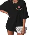 Kadın Baskılı T-Shirt Kısa Kol Bisiklet Yaka Oversize Rahat Kalıp Tişört - Siyah