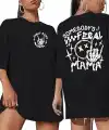 Kadın Baskılı T-Shirt Kısa Kol Bisiklet Yaka Oversize Rahat Kalıp Tişört - Siyah