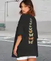 Kadın Baskılı T-Shirt Kısa Kol Bisiklet Yaka Oversize Rahat Kalıp Tişört - Siyah