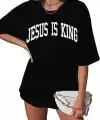 Kadın Baskılı T-Shirt Kısa Kol Bisiklet Yaka Oversize Rahat Kalıp Tişört - Siyah