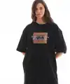 Kadın Baskılı T-Shirt Kısa Kol Bisiklet Yaka Oversize Rahat Kalıp Tişört - Siyah