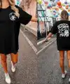 Kadın Baskılı T-Shirt Kısa Kol Bisiklet Yaka Oversize Rahat Kalıp Tişört - Siyah