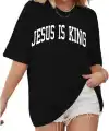 Kadın Baskılı T-Shirt Kısa Kol Bisiklet Yaka Oversize Rahat Kalıp Tişört - Siyah