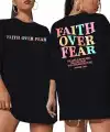 Kadın Baskılı T-Shirt Kısa Kol Bisiklet Yaka Oversize Rahat Kalıp Tişört - Siyah