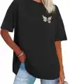 Kadın Baskılı T-Shirt Kısa Kol Bisiklet Yaka Oversize Rahat Kalıp Tişört - Siyah