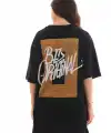 Kadın Baskılı T-Shirt Kısa Kol Bisiklet Yaka Oversize Rahat Kalıp Tişört - Siyah