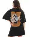 Kadın Baskılı T-Shirt Kısa Kol Bisiklet Yaka Oversize Rahat Kalıp Tişört - Siyah