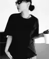 Kadın Baskılı T-Shirt Kısa Kol Bisiklet Yaka Oversize Rahat Kalıp Tişört T-Shirt - Siyah