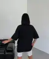 Kadın Baskılı T-Shirt Kısa Kol Bisiklet Yaka Oversize Tişört - Siyah