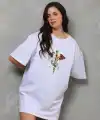 Kadın Baskılı T-Shirt Kısa Kol Bisiklet Yaka Regular Fit Rahat Kalıp Günlük Tişört - Beyaz