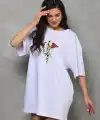 Kadın Baskılı T-Shirt Kısa Kol Bisiklet Yaka Regular Fit Rahat Kalıp Günlük Tişört - Beyaz