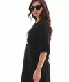 Kadın Baskılı T-Shirt Kısa Kol Bisiklet Yaka Regular Fit Rahat Kalıp Günlük Tişört -Siyah
