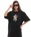 Kadın Baskılı T-Shirt Kısa Kol Bisiklet Yaka Regular Fit Rahat Kalıp Günlük Tişört -Siyah