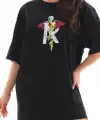 Kadın Baskılı T-Shirt Kısa Kol Bisiklet Yaka Regular Fit Rahat Kalıp Günlük Tişört -Siyah