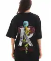 Kadın Baskılı T-Shirt Kısa Kol Bisiklet Yaka Regular Fit Rahat Kalıp Günlük Tişört -Siyah