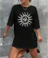 Kadın Baskılı T-Shirt Kısa Kol Bisiklet Yaka Regular Fit Rahat Kalıp Tişört - Siyah