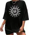 Kadın Baskılı T-Shirt Kısa Kol Bisiklet Yaka Regular Fit Rahat Kalıp Tişört - Siyah