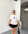 KADIN Baskılı T-Shirt Kısa Kol Bisiklet Yaka Regular Fit Yazlık Tişört - Beyaz